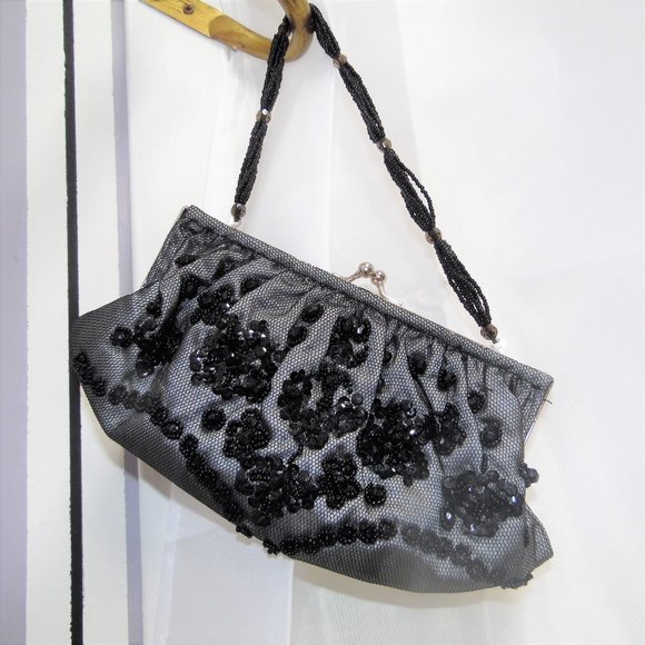 La Regale Handbags - La Regale Black Beaded Evening Purse